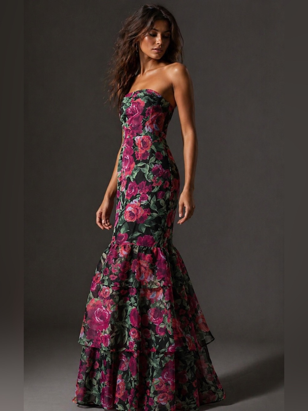 Function & Fringe Edit | Lulus Strapless Floral Maxi Dress Tiered